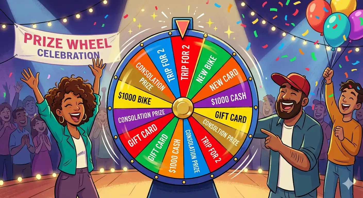 Prize wheel celebration