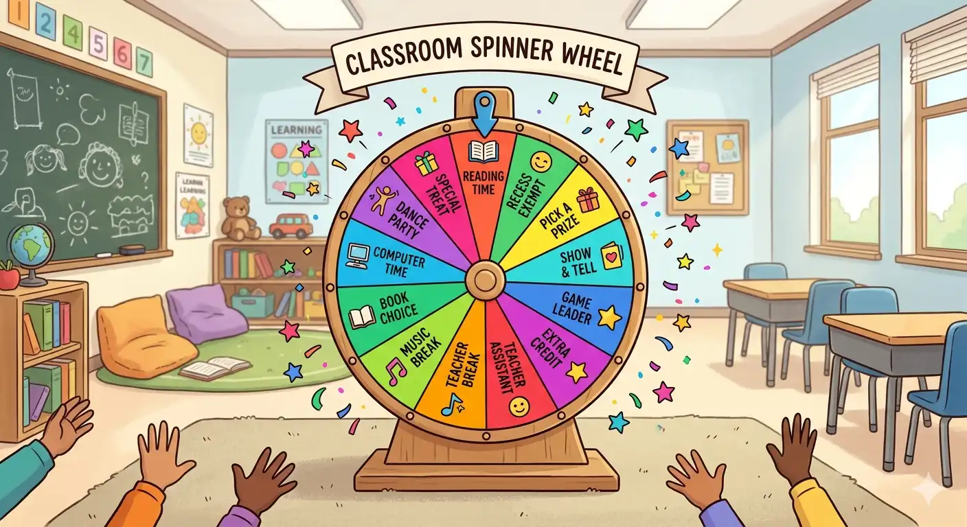 Classroom spinner wheel in use